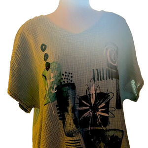 NWT X-Large Jess and jane gauze pattern tshirt vneck floral print plus size